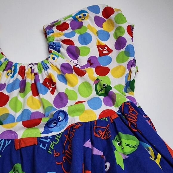 Disney Pixar Inside Out 2 Girls Handmade Boutique Colorful Ruffle Dress Size 7-8 - Picture 2 of 9